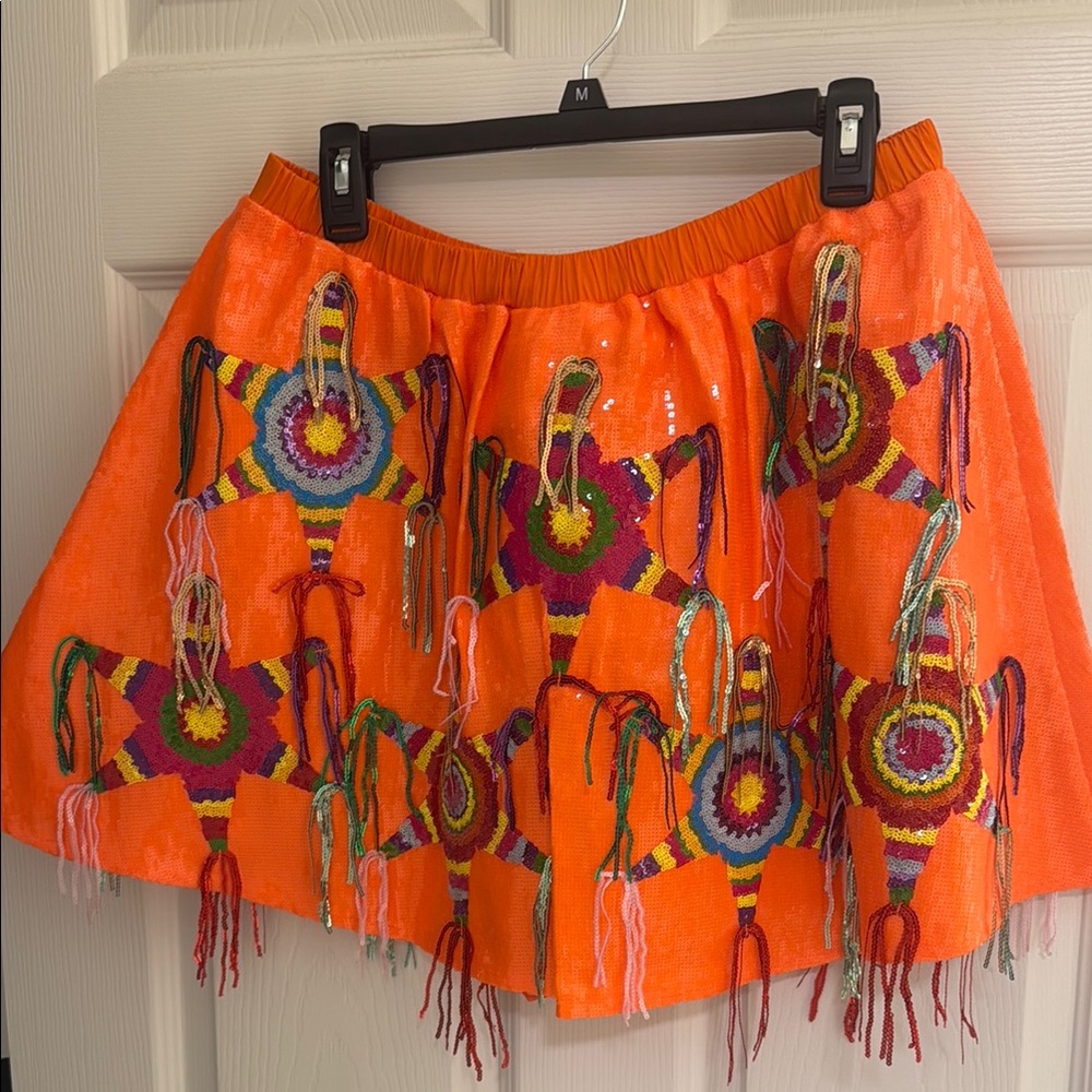 Queen of Sparkles Neon Orange Piñata Sequin Skort